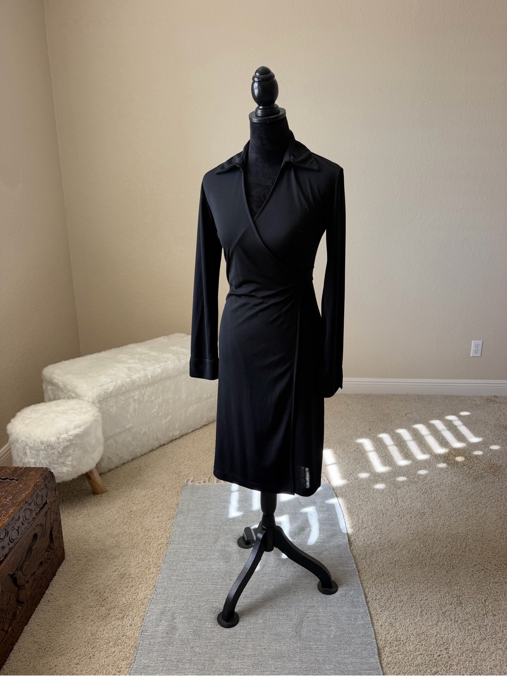 Express Black Wrap-Front Long Sleeve Dress